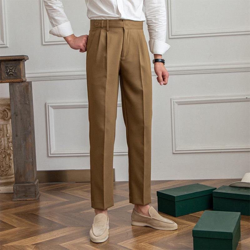 Men's British Casual Dress Pants Slim Fit High Waisted Trousers chicoud Men's British Casual Dress Pants Slim Fit High Waisted Trousers chicoud