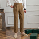 Men's British Casual Dress Pants Slim Fit High Waisted Trousers
