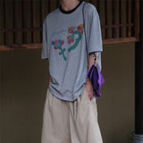 Floral Loose Crew Neck Cotton Short Sleeve T-Shirt