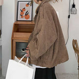 Casual Loose Stand Collar Large Pocket Corduroy Jackets
