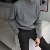 Men's Solid Color Slim Mock Collar Long Sleeve Knitted Sweater