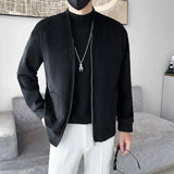 Retro Casual Simple Collarless Long Sleeve Zipper Corduroy Cargo Jacket
