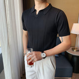 Men's Summer Business V-neck Knitted POLO T-shirt