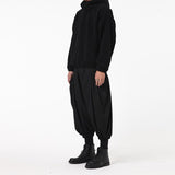 Casual Dark Mid Rise Large Pockets Loose Harem Pants