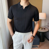Men's Summer Business V-neck Knitted POLO T-shirt