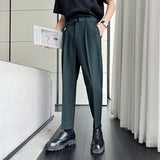 Men's Business Casual Solid Color Belted Trousers
