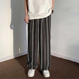 Elastic Waist Striped Wide Leg Pants Loose Drape Mopping Pants