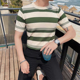 Men's Summer Slim Knit Contrast Stripe T-Shirt