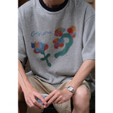 Floral Loose Crew Neck Cotton Short Sleeve T-Shirt