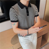 Men's Short Sleeve Polo Stripe Slim Fit Knit T-Shirt