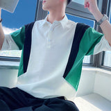 Men's Stitching Color Contrast Lapel Short Sleeve T-Shirt