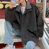 Casual Loose Stand Collar Large Pocket Corduroy Jackets