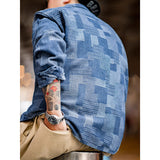 Men's Vintage Plaid Patchwork Denim Shirt