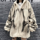 Hip Hop Plush Thick Loose Tie Dye Coat