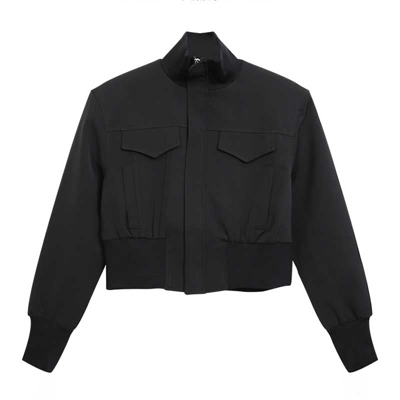 Cropped Stand Collar Shoulder Pads Jackets chicoud