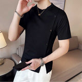 Men's Casual Business Slim Slit Round Neck Short Sleeve T-Shirt