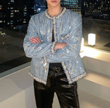 Men's Vintage Casual Beaded Sequin Denim Jacket