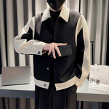 Men's Solid Color Casual Color Block Lapel Jacket