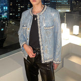 Men's Vintage Casual Beaded Sequin Denim Jacket
