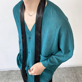 Men's Casual Pleated Tie Decorative V-neck Three-quarter Sleeves Shirt