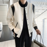 Men's Black and White Stitching Contrast Color Leather Jacket
