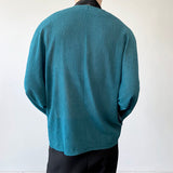 Men's Casual Pleated Tie Decorative V-neck Three-quarter Sleeves Shirt
