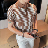 Men's Short Sleeve Polo Stripe Slim Fit Knit T-Shirt