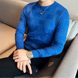 Men's Business Solid Color Striped Sweater Slim Fit Long Sleeve T-Shirt