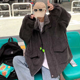 Casual Loose Stand Collar Large Pocket Corduroy Jackets
