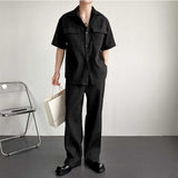 Men's British Casual Pleated Suit Retro Short-sleeved Two-piece Suit