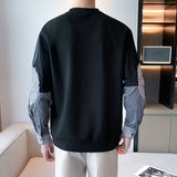 Men's Striped Splicing Sleeves Round Neck Sweatshirt