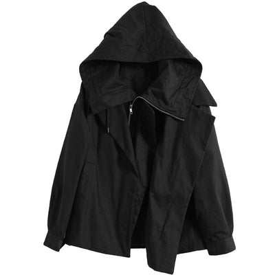 Men's Black Hooded Loose Jacket, Casual Lightweight Windbreaker, Spring Fall Pullover Outerwear