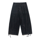 Men Japanese Casual Adjustable Drawstring Straight Wide Leg Corduroy Cargo Pants