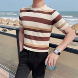 Men's Summer Slim Knit Contrast Stripe T-Shirt