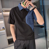 Men's Lapel Collar Contrast Short Sleeve T-Shirt