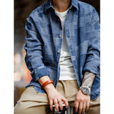 Men's Vintage Plaid Patchwork Denim Shirt