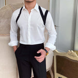 Men Business Casual Contrasting Color Suspenders Long Sleeve Shirts