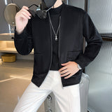 Retro Casual Simple Collarless Long Sleeve Zipper Corduroy Cargo Jacket