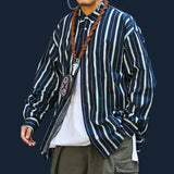 Men's Japanese Retro Striped Long Sleeves Shirt
