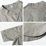 Men's Stand Collar Half Sleeve Cotton Linen Shirt White Work Shirts