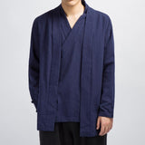 Men's Vintage Solid Color Cotton Linen Fake Two Piece Top