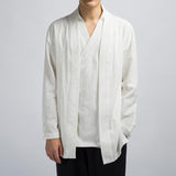 Men's Vintage Solid Color Cotton Linen Fake Two Piece Top