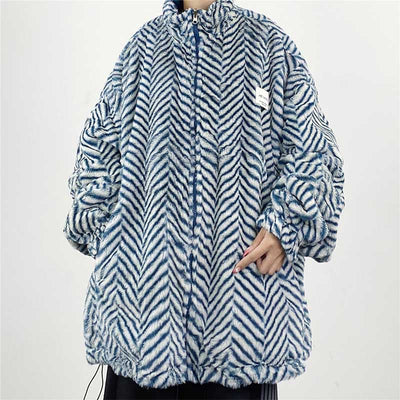 Casual Plush Wavy Striped Loose Reversible Jacket