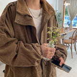 Casual Loose Stand Collar Large Pocket Corduroy Jackets