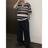 Multicolored Cutout Lapel Striped Polo T-Shirt