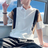Men's Stitching Color Contrast Lapel Short Sleeve T-Shirt