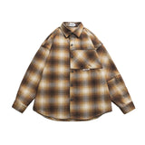 Japanese Retro Loose Lapel Plaid Stitching Shirt