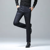 Men Business Casual Solid Color Slim Fit Straight Leg Trousers