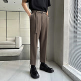 Men's Business Casual Solid Color Belted Trousers