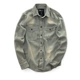 Vintage Washed Slim Striped Long Sleeve Denim Shirt